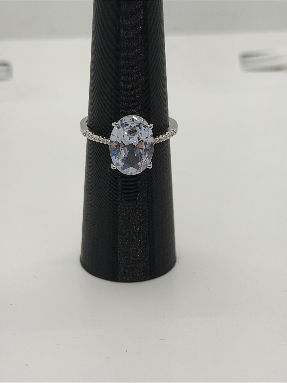 Oval White Crystal Pave Halo Ring - Women Jewelry size 10 1/2